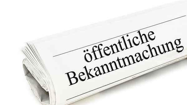 Bekanntmachungen aus dem Regierungspräsidium Zeitung mit dem Titel "Öffentliche Bekanntmachung"